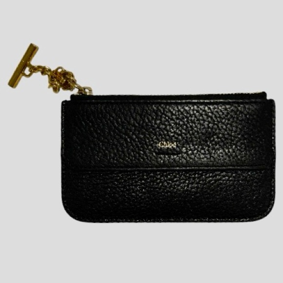 Chloé Black Leather Zip Pouch w/ Gold Chain Charm - Picture 1 of 4